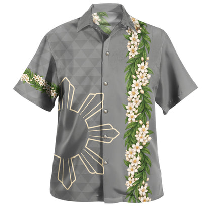 Philippines Filipinos Hawaiian Shirt Sampaguita Flower Sun Pattern Island Style Grey Hawaii Shirt