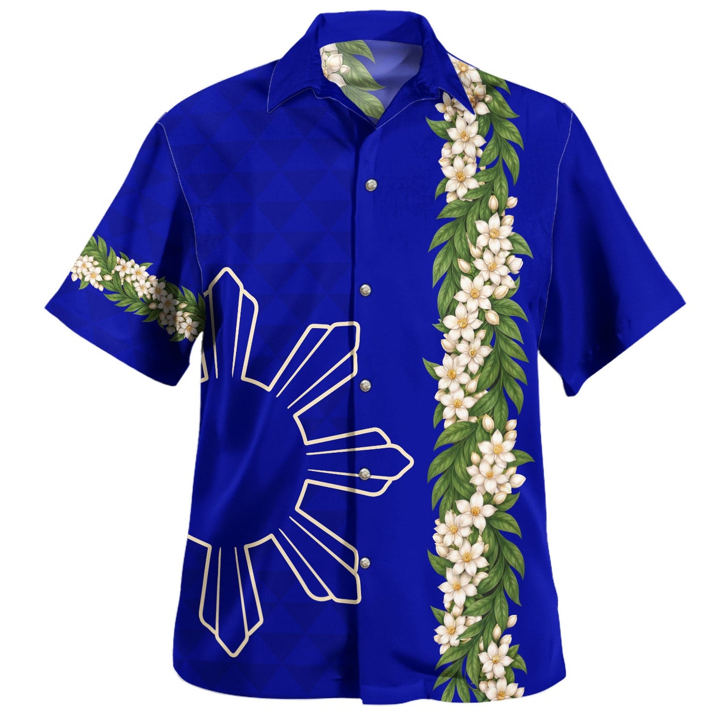 Philippines Filipinos Hawaiian Shirt Sampaguita Flower Sun Pattern Island Style Blue Hawaii Shirt
