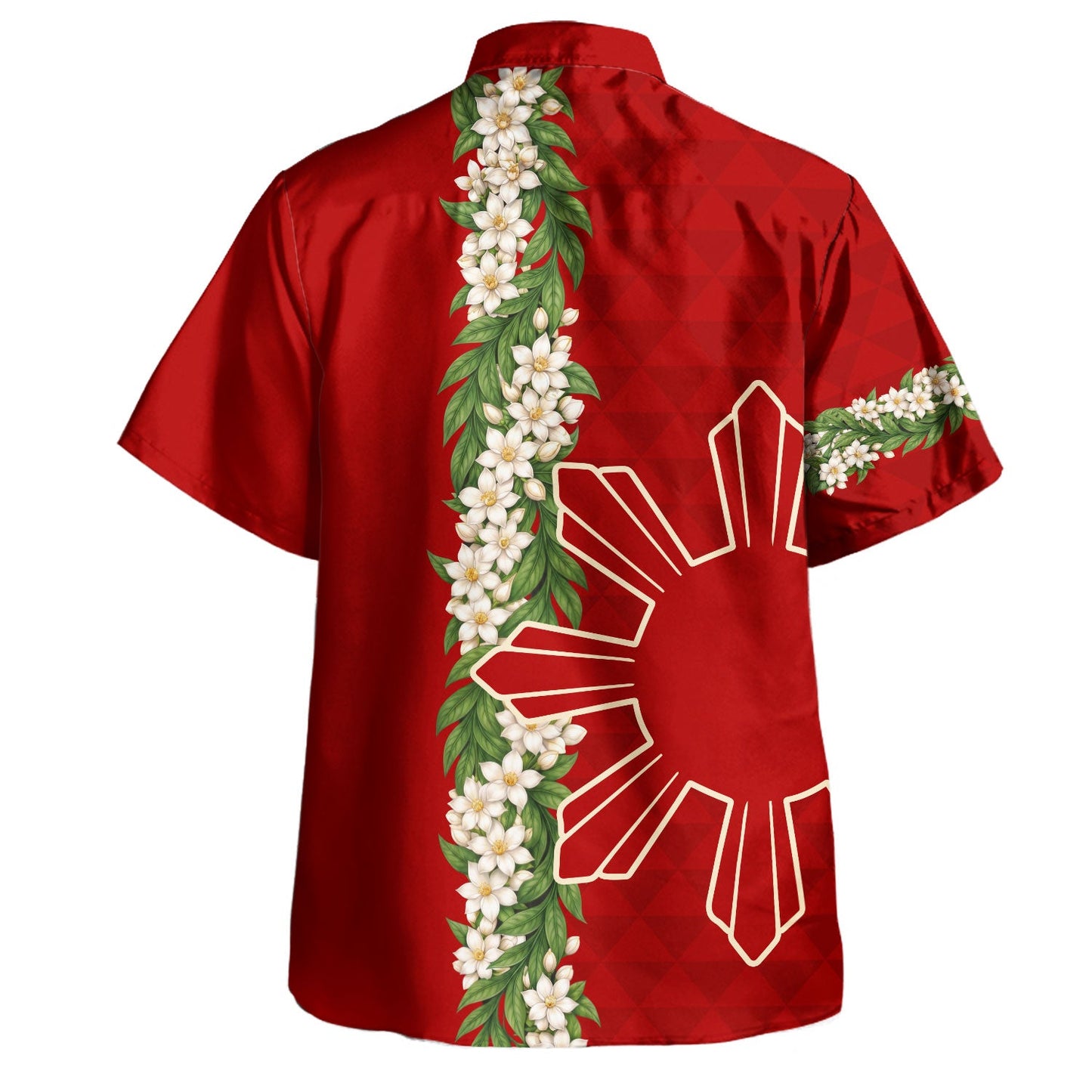 Philippines Filipinos Hawaiian Shirt Sampaguita Flower Sun Pattern Island Style Red Hawaii Shirt