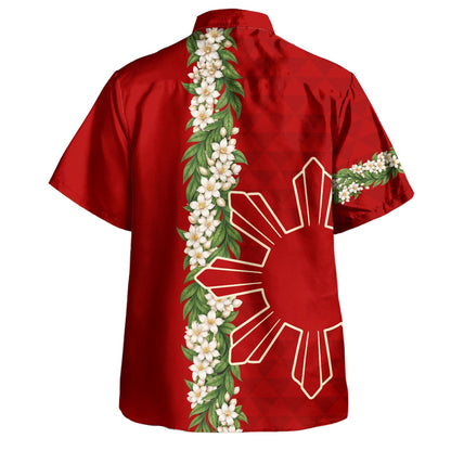 Philippines Filipinos Hawaiian Shirt Sampaguita Flower Sun Pattern Island Style Red Hawaii Shirt