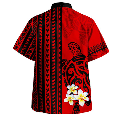 Polynesian Hawaiian Shirt Tribal Polynesian Turtle Plumeria Flowers Short Sleeve Shirt