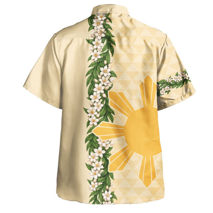 Philippines Filipinos Hawaiian Shirt Sampaguita Flower Sun Pattern Island Style Yellow Hawaii Shirt