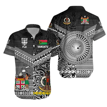Vanuatu And Fiji Combo Dress and Hawaiian Shirt Matching Couples Outfit Together Black