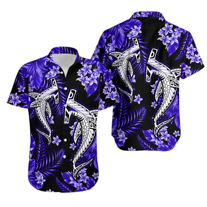 Hawaiian Matching Outfits For Couples Hawaii Summer Colorful Shark Combo Dress And Shirt Dark Blue