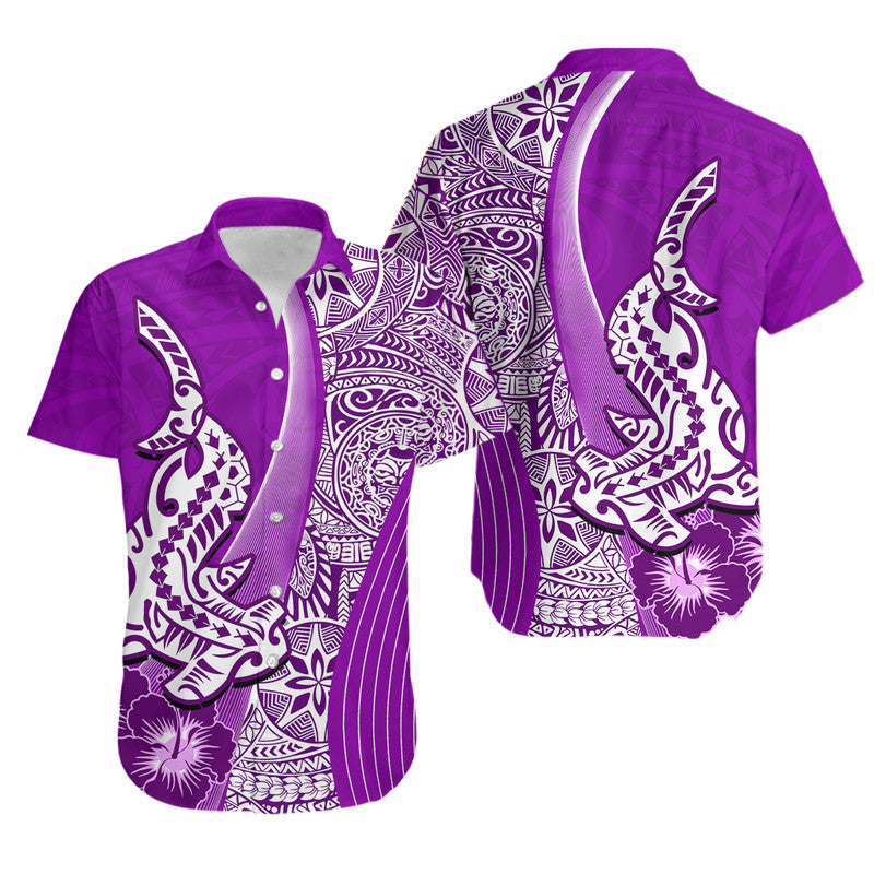 Hawaii Matching Clothes For Couples Hawaiian Shark Polynesian Combo Dress And Shirt Vibe Purple Style