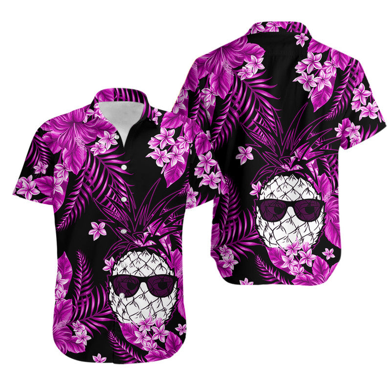 Hawaiian Matching Outfits For Couples Hawaii Summer Colorful Pineapple Combo Dress And Shirt Purple