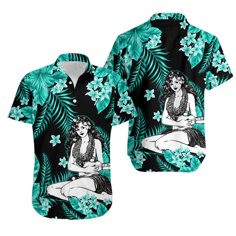Hawaii Summer Colorful Hula Girl Hawaiian Shirt Turquesa