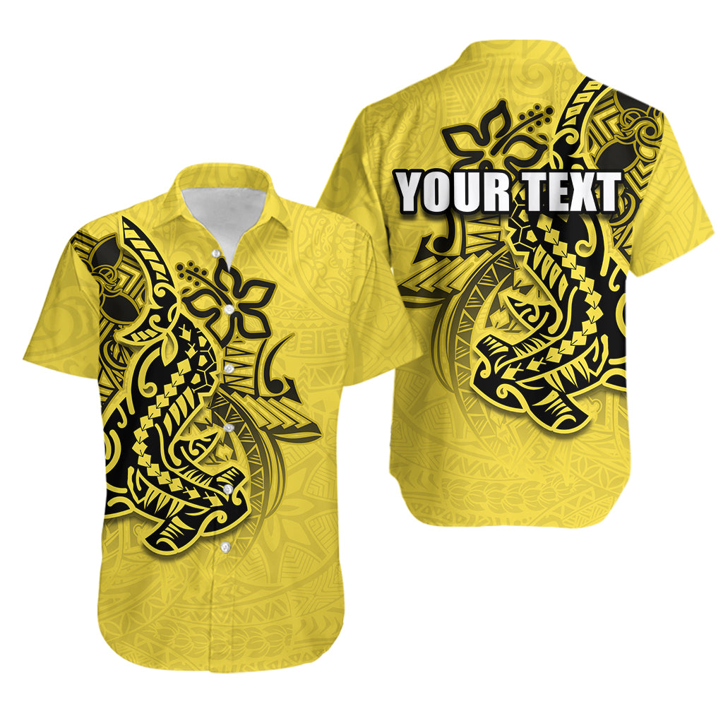 Custom Personalised Hammerhead shark Hawaiian Shirt Polynesian Yellow Style
