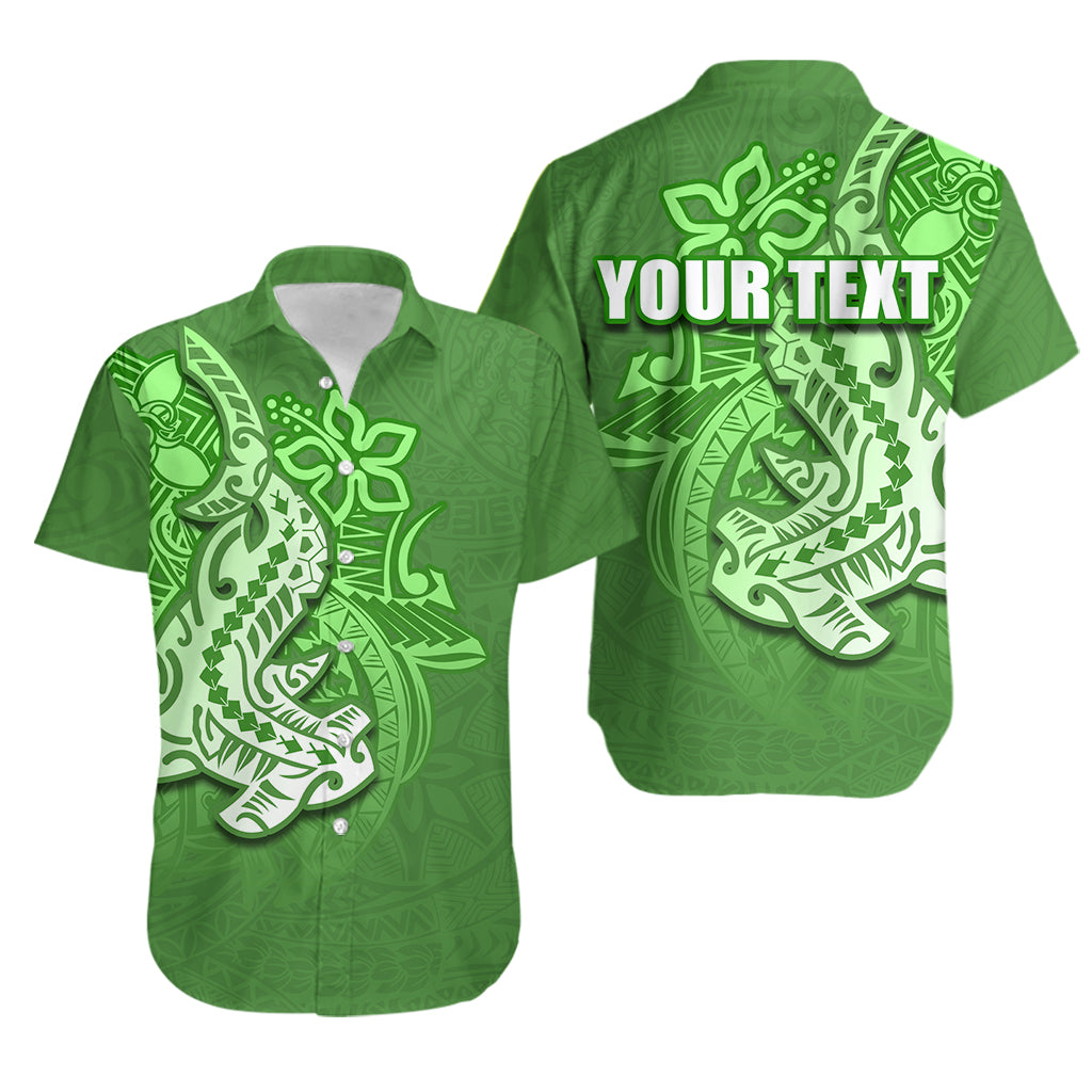 Custom Personalised Hammerhead shark Hawaiian Shirt Polynesian Green Style
