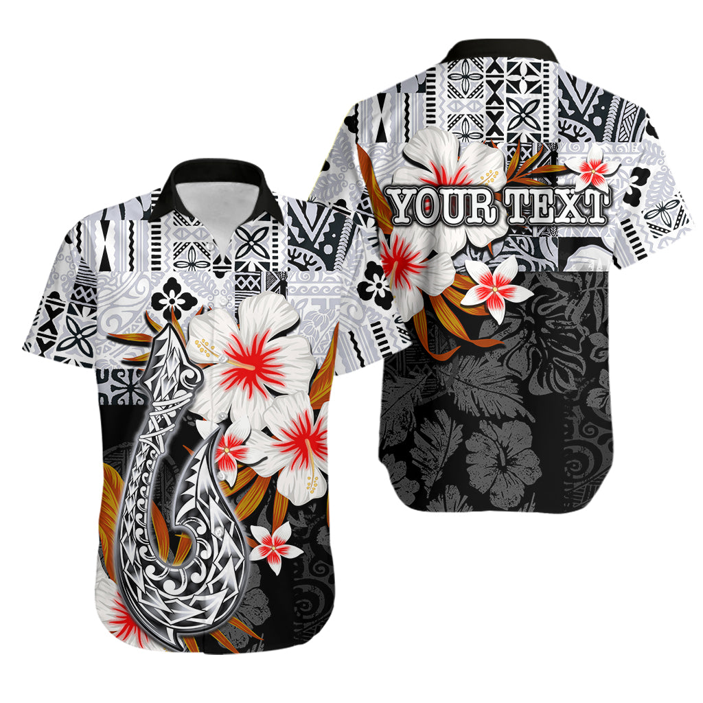 Custom Personalised Hawaii Fish Hook Hawaiian Shirt Black Style