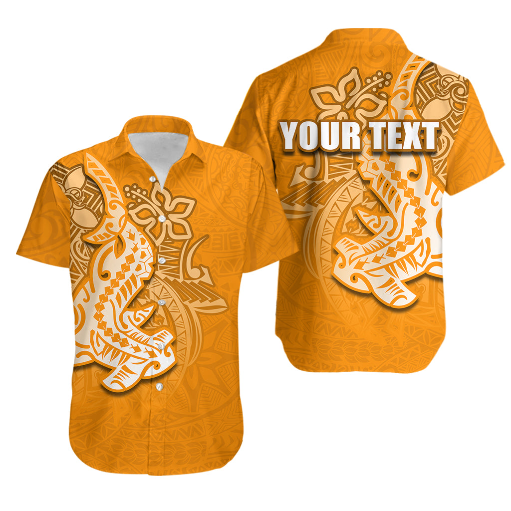 Custom Personalised Hammerhead shark Hawaiian Shirt Polynesian Orange Style