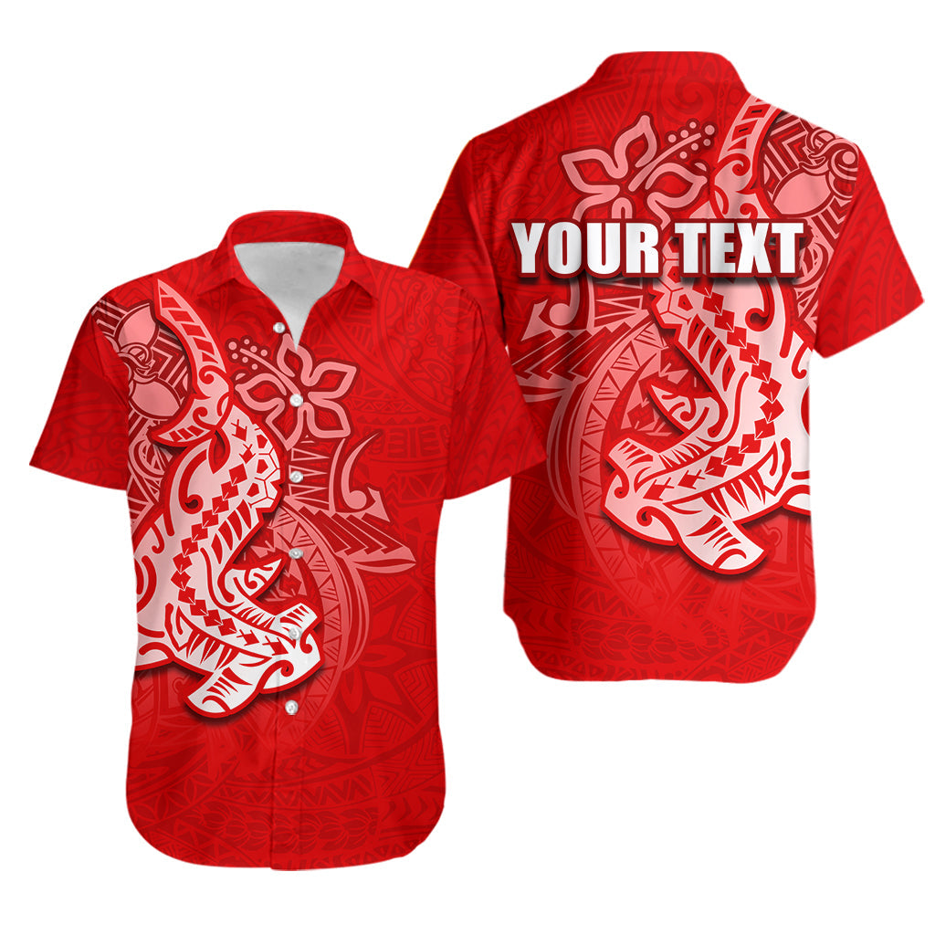 Custom Personalised Hammerhead shark Hawaiian Shirt Polynesian Red Style