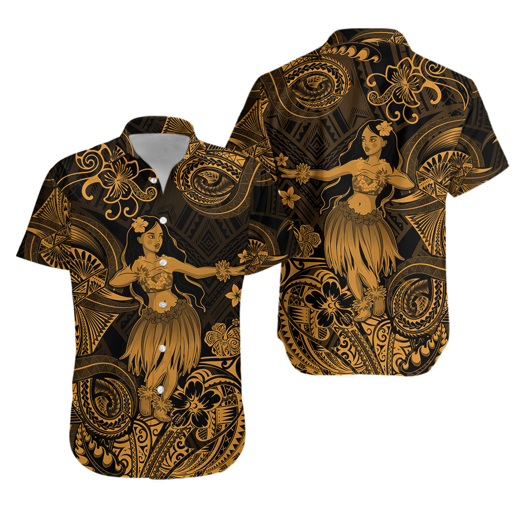 Hawaii Hula Girl Polynesian Hawaiian Shirt Unique Style - Gold