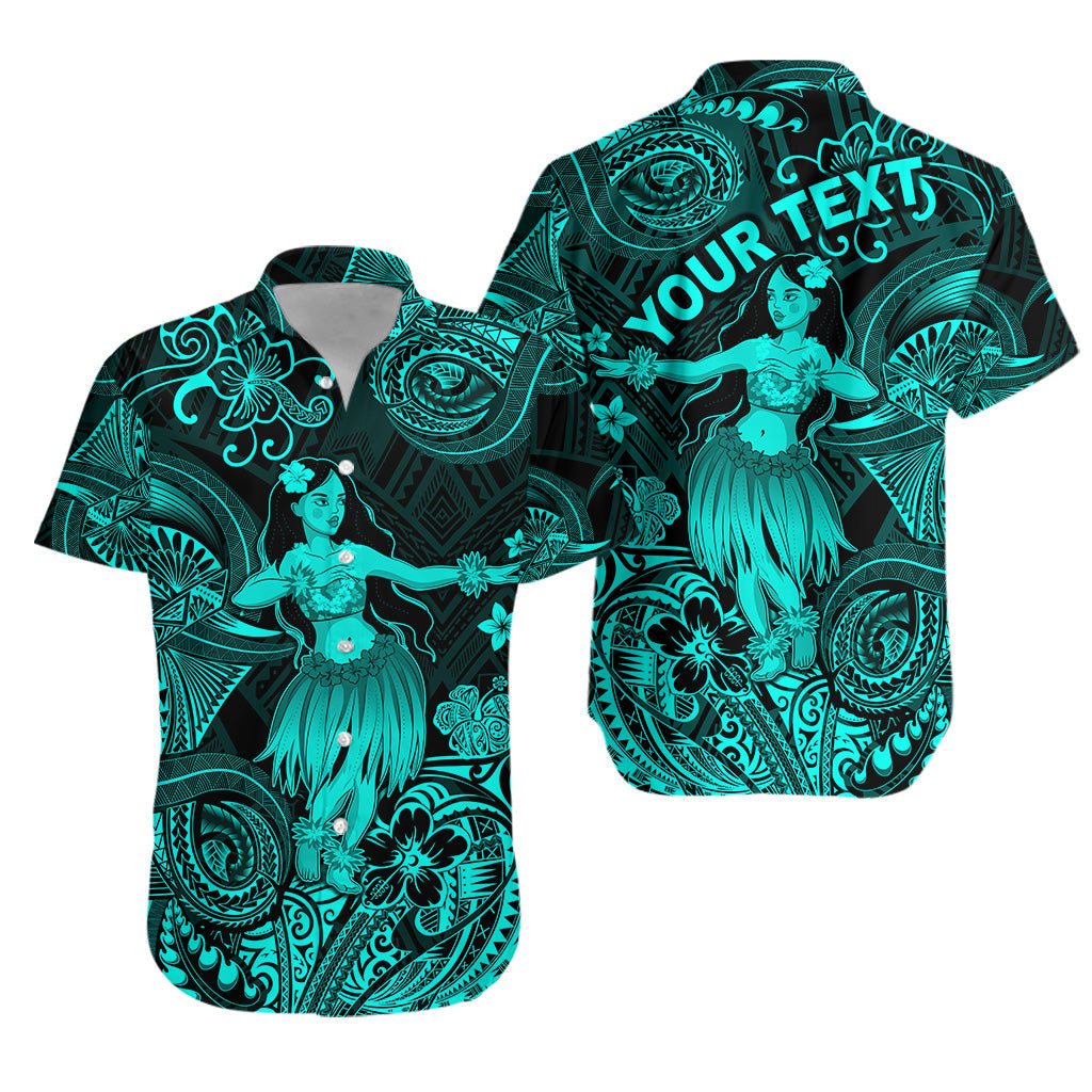 Custom Personalised Hawaii Hula Girl Polynesian Hawaiian Shirt Unique Style - Turquoise