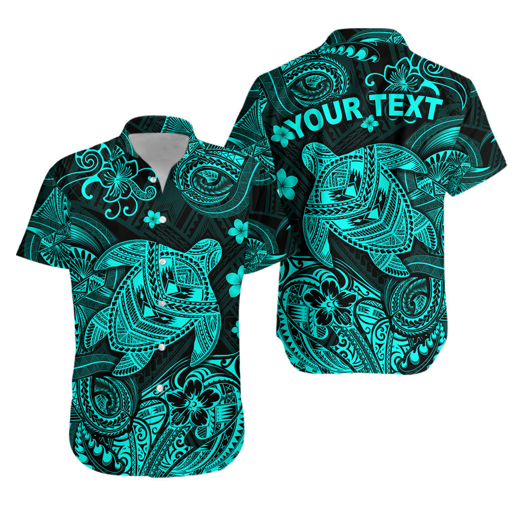 Custom Personalised Hawaii Turtle Polynesian Hawaiian Shirt Plumeria Flower Unique Style - Turquoise