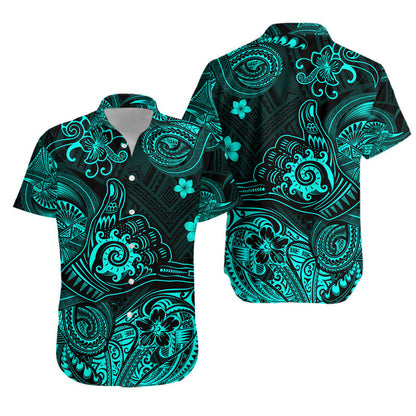 Hawaii Shaka Polynesian Combo Dress and Hawaiian Shirt Matching Couples Outfit Unique Style Turquoise