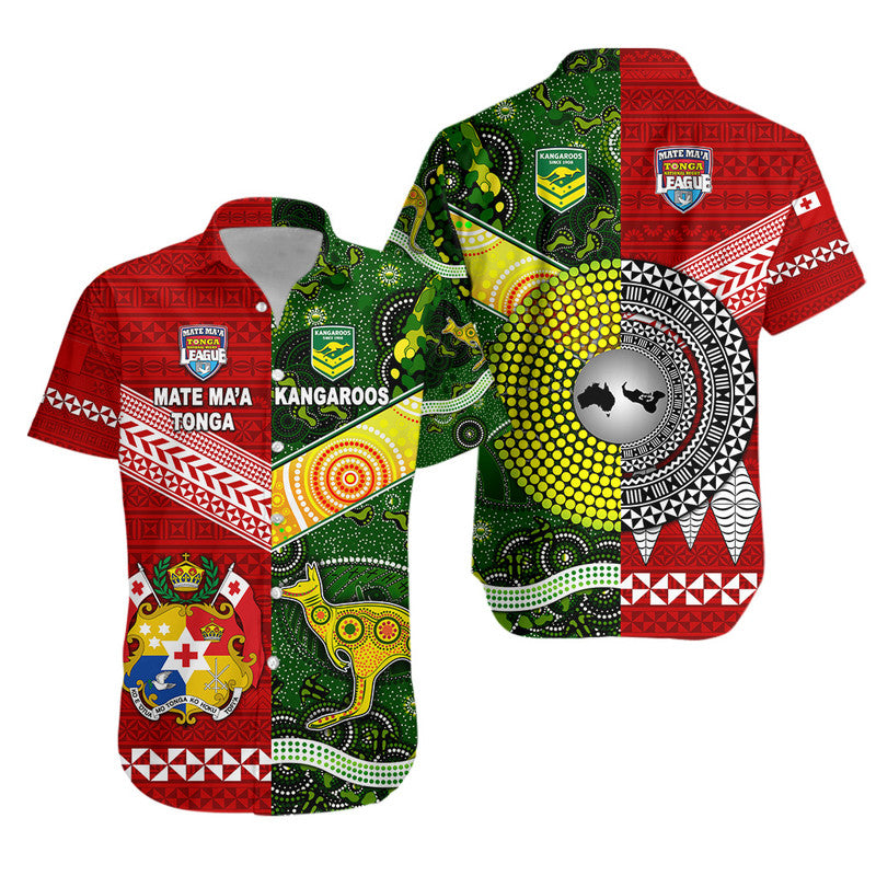 Mate Ma'a Tonga Ngatu And Australia Kangaroos Aboriginal Hawaiian Shirt Rugby Together