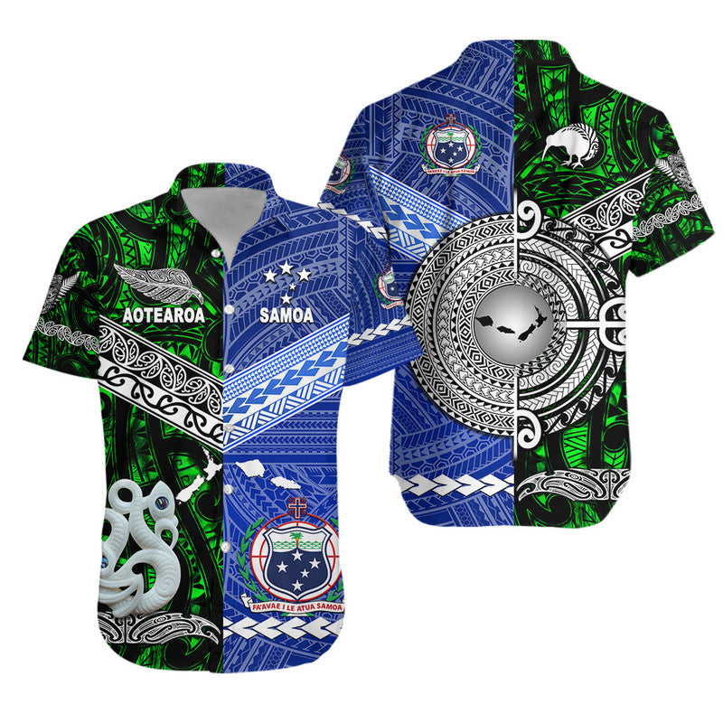 Samoa And New Zealand Hawaiian Shirt Together - Green
