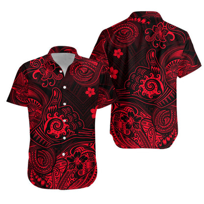 Hawaii Shaka Polynesian Combo Dress and Hawaiian Shirt Matching Couples Outfit Unique Style Red