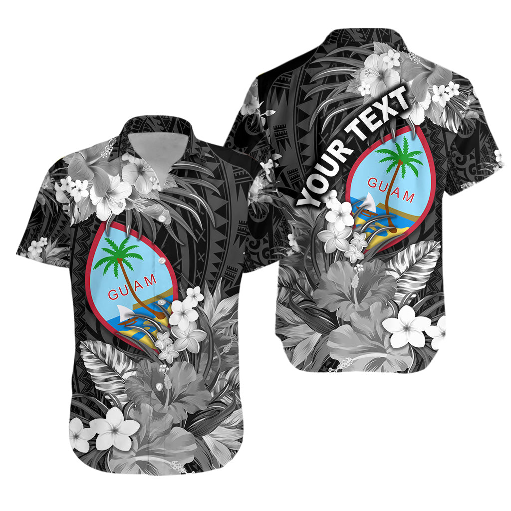 Custom Personalised Guam Polynesian Hawaiian Shirt Tropical Flowers - Black