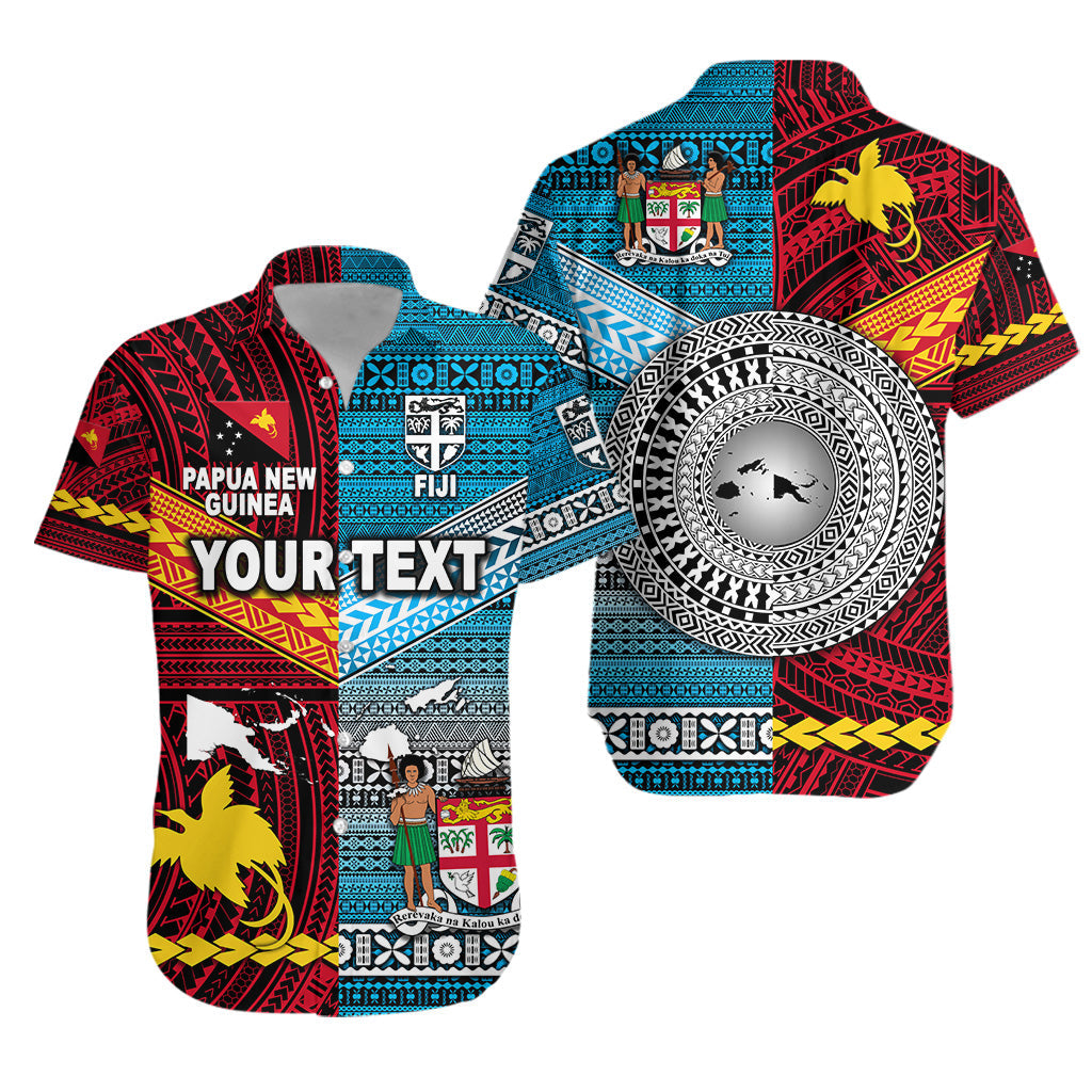Custom Personalised Papua New Guinea Polynesian And Fiji Tapa Together Hawaiian Shirt - Bright Color