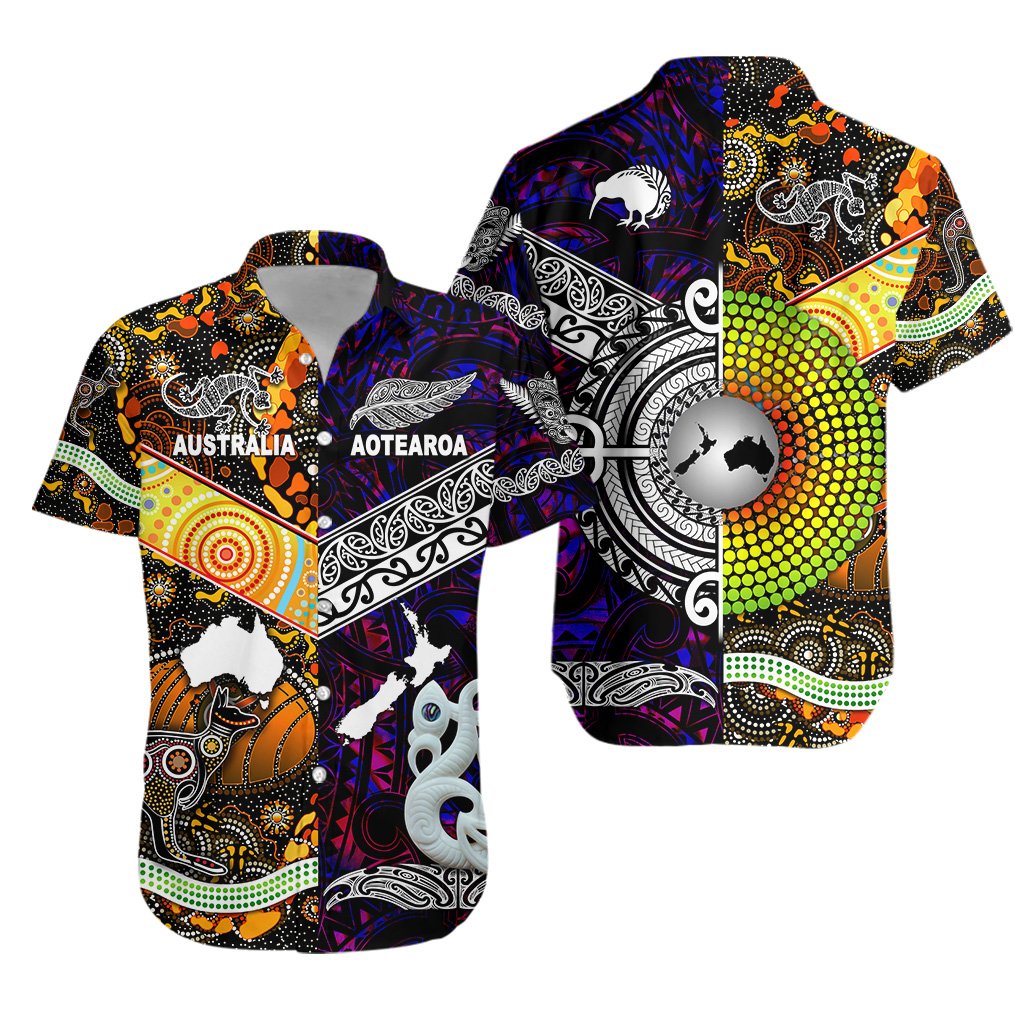 New Zealand Maori Aotearoa And Australia Aboriginal Hawaiian Shirt Together - Purple