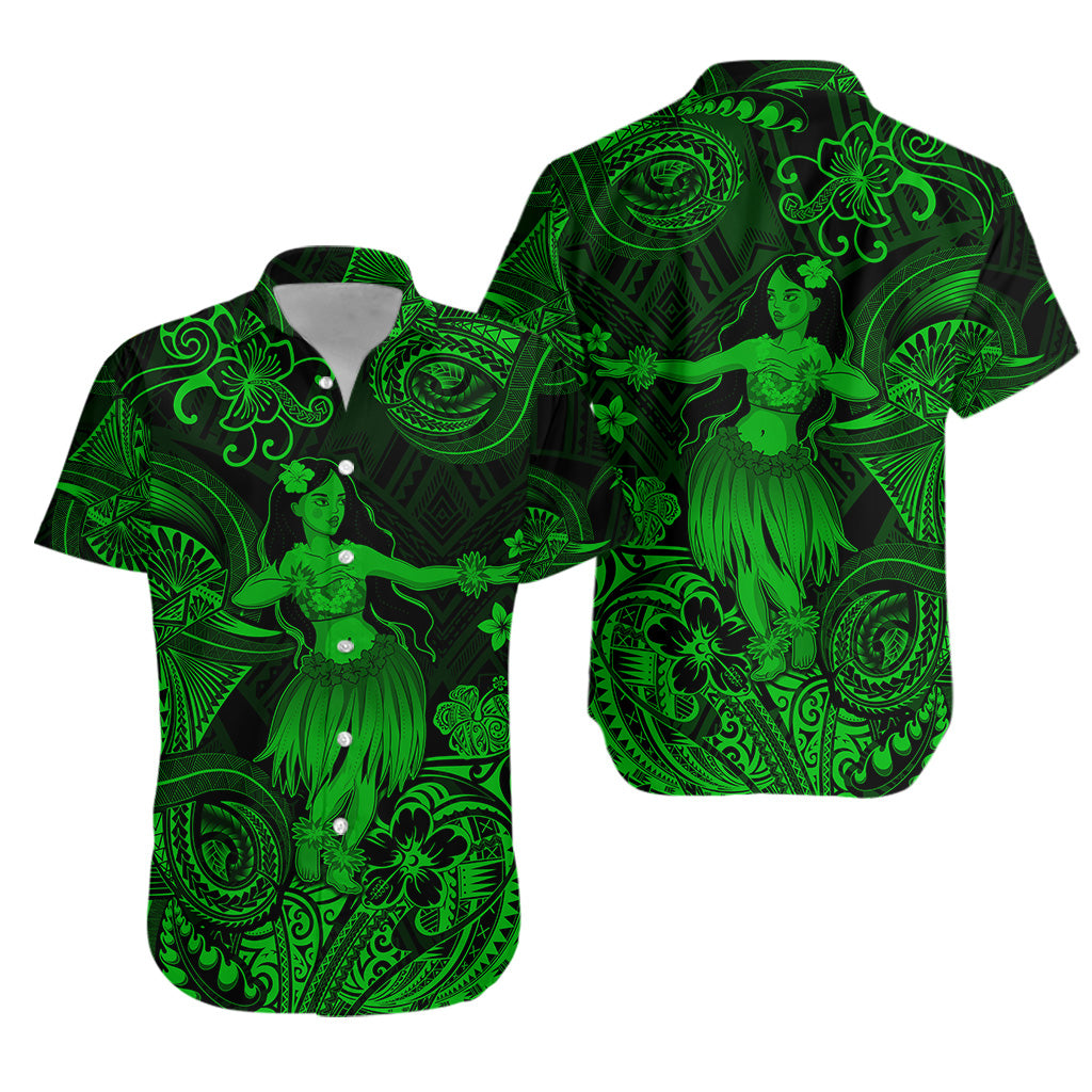 Hawaii Hula Girl Polynesian Hawaiian Shirt Unique Style - Green