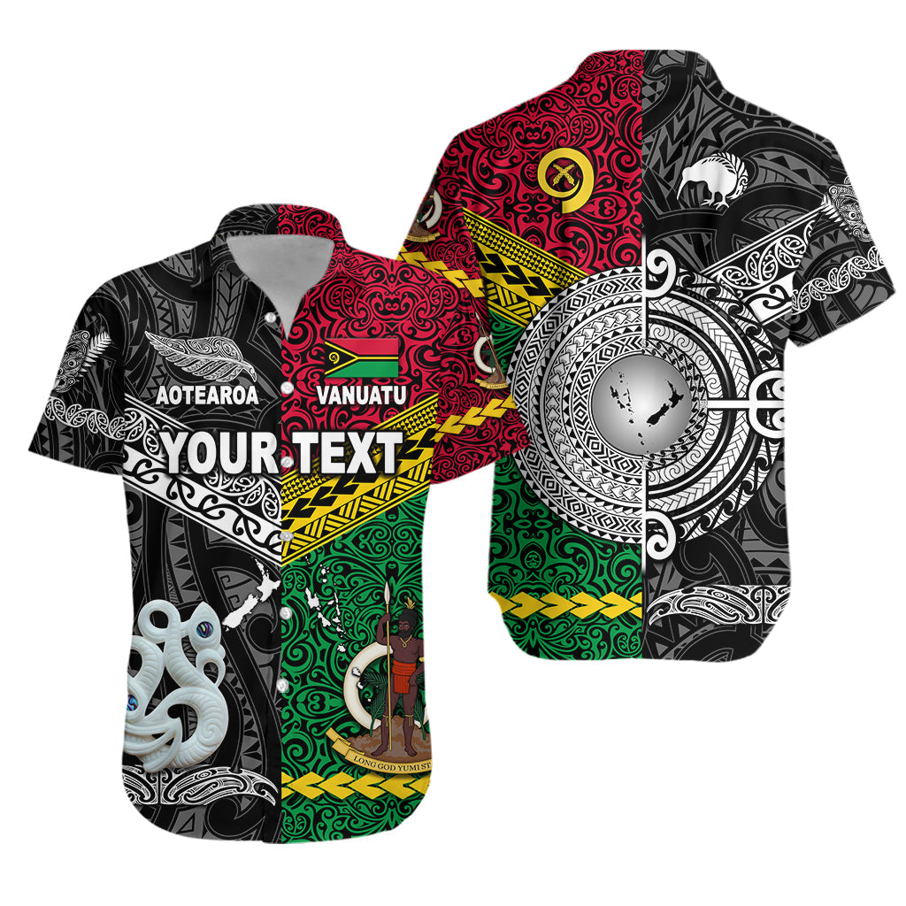 Custom Personalised Vanuatu And New Zealand Hawaiian Shirt Together - Black