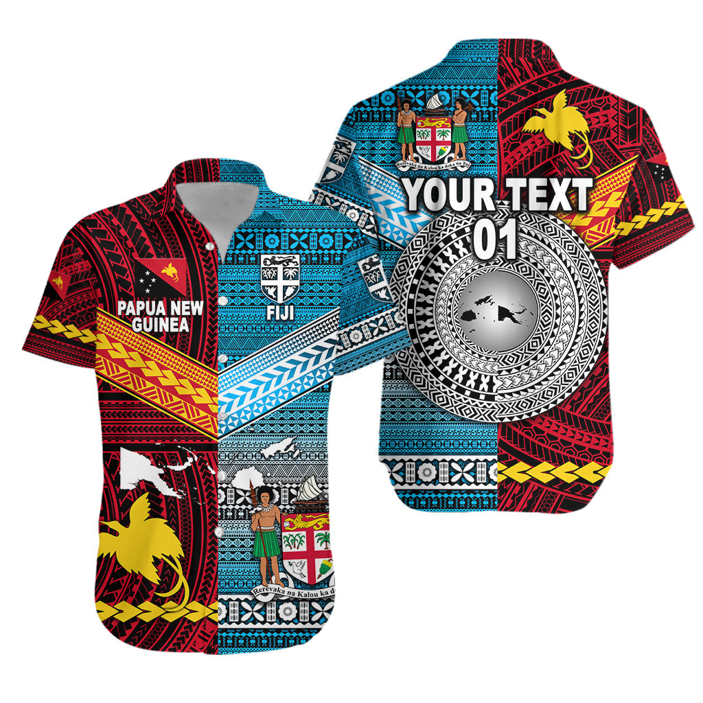 Custom Personalised Papua New Guinea Polynesian And Fiji Tapa Together Hawaiian Shirt - Bright Color, Custom Text And Number