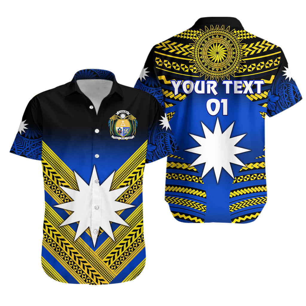 Custom Personalised Nauru Polynesian Flag Hawaiian Shirt Creative Style - Gradient Blue, Custom Text And Number