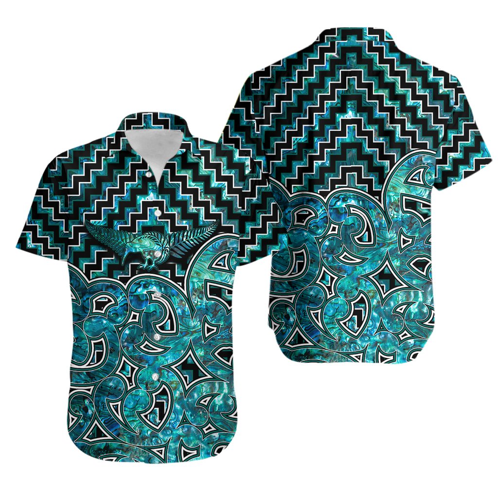 New Zealand Hawaiian Shirt Maori Graphic Tee patterns Paua Shell