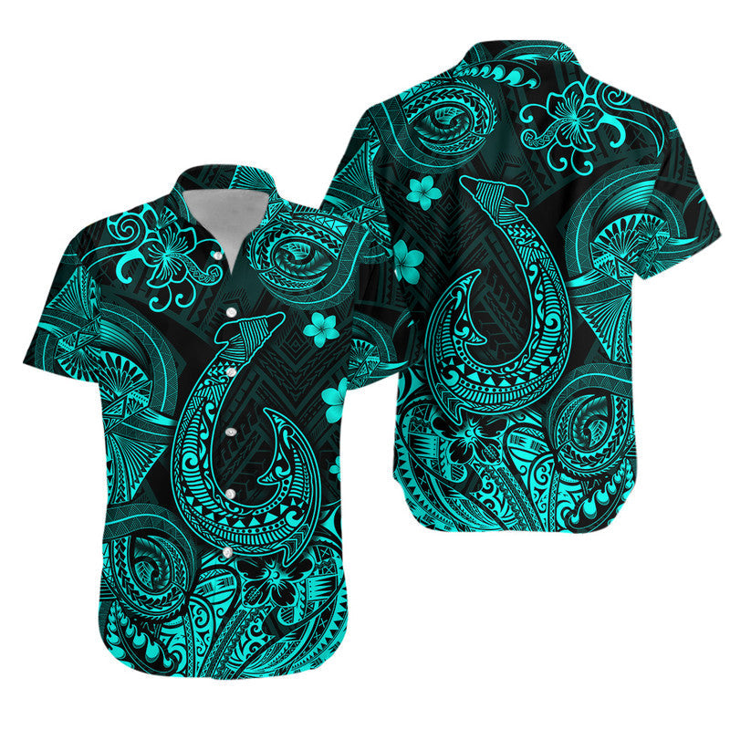 Hawaii Fish Hook Polynesian Combo Dress and Hawaiian Shirt Matching Couples Outfit Unique Style Turquoise
