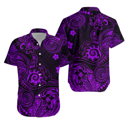 Hawaii Shaka Polynesian Combo Dress and Hawaiian Shirt Matching Couples Outfit Unique Style Purple