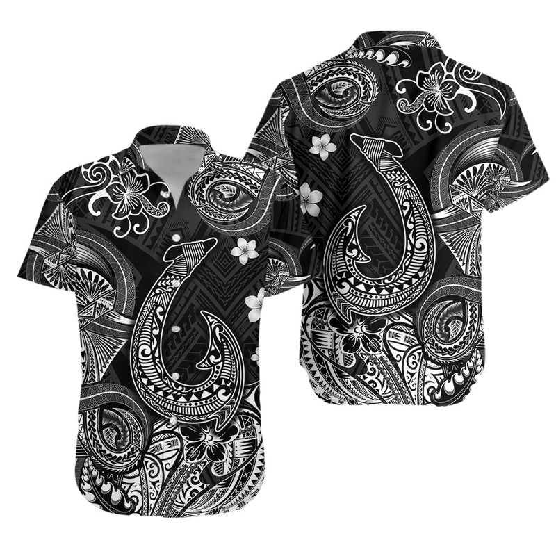 Hawaii Fish Hook Polynesian Combo Dress and Hawaiian Shirt Matching Couples Outfit Unique Style Black