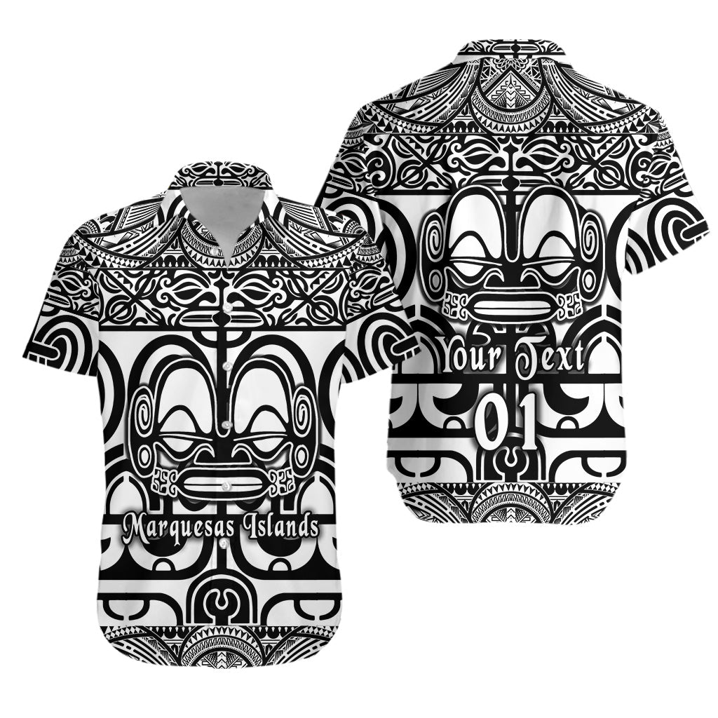 Custom Personalised Marquesas Islands Hawaiian Shirt Marquesan Tattoo Simple Style - Black
