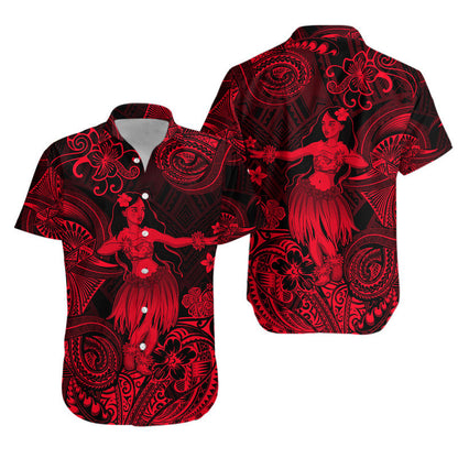 Hawaii Hula Girl Polynesian Combo Dress and Hawaiian Shirt Matching Couples Outfit Unique Style Red