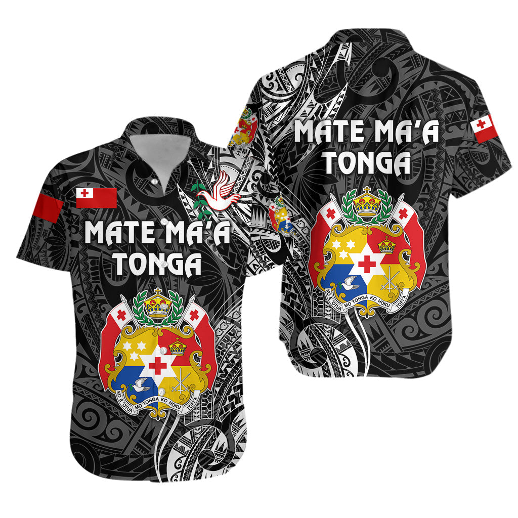 Tonga Coat Of Arms Hawaiian Shirt Simple Vibes - Black