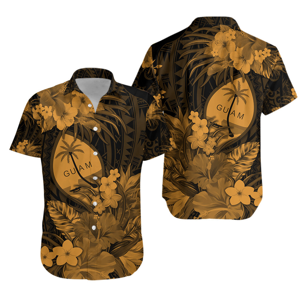 Guam Polynesian Hawaiian Shirt Tropical Flowers - Tan