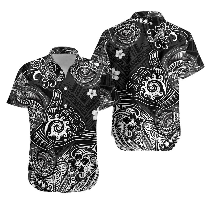 Hawaii Shaka Polynesian Combo Dress and Hawaiian Shirt Matching Couples Outfit Unique Style Black