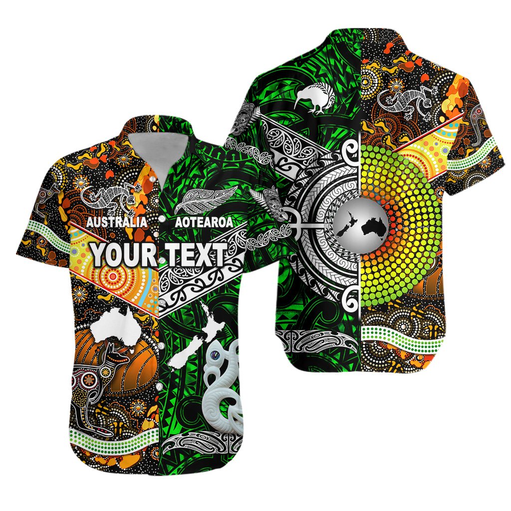 Custom Personalised New Zealand Maori Aotearoa And Australia Aboriginal Hawaiian Shirt Together - Green
