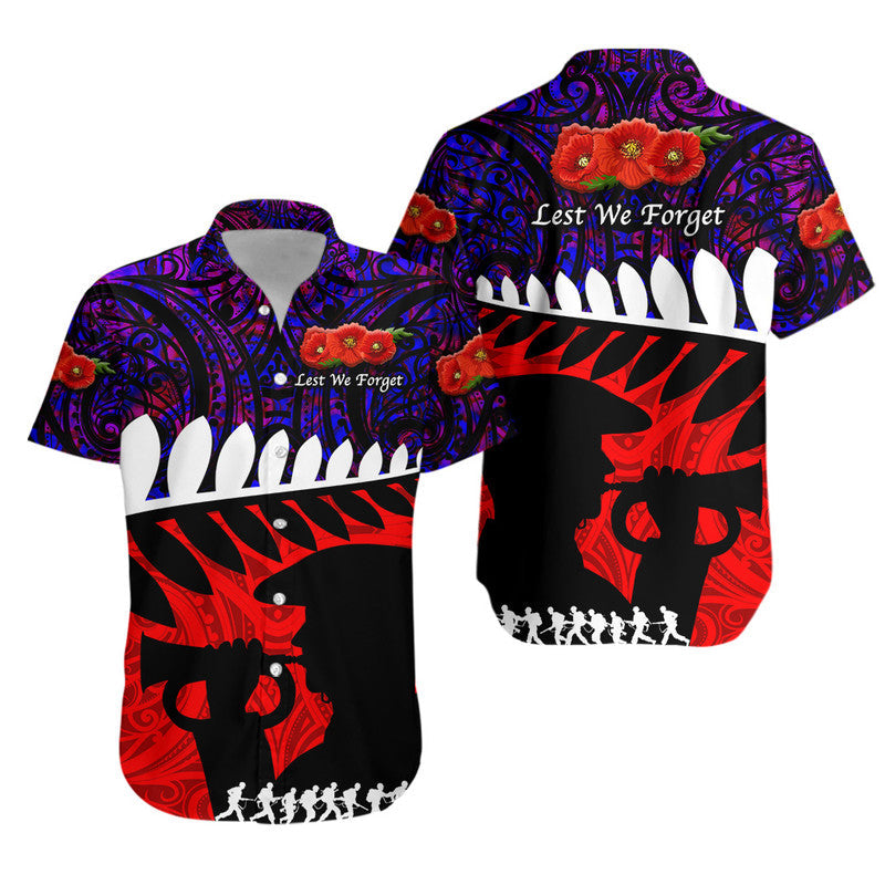 New Zealand Maori ANZAC Hawaiian Shirt Remembrance Soldier - Purple