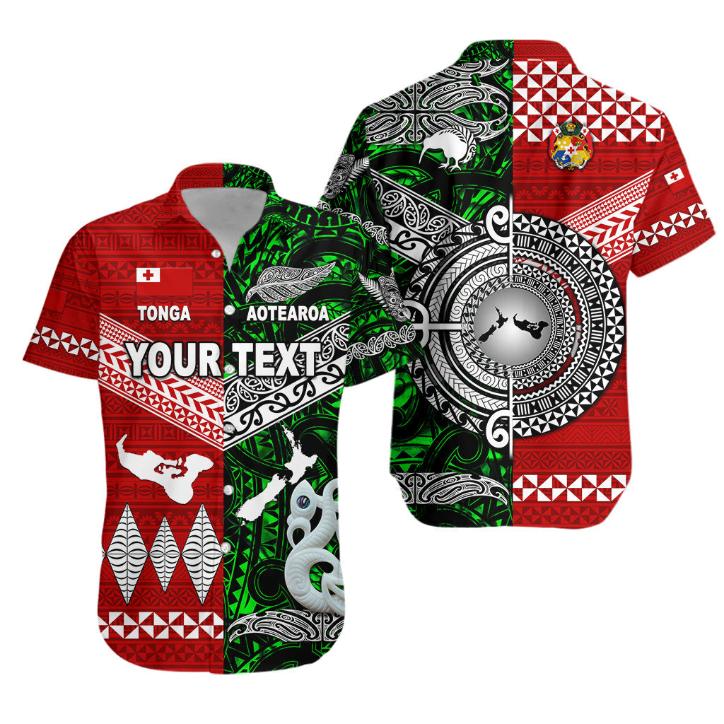 Custom Personalised New Zealand Maori Aotearoa Tonga Polynesian Together Hawaiian Shirt - Green