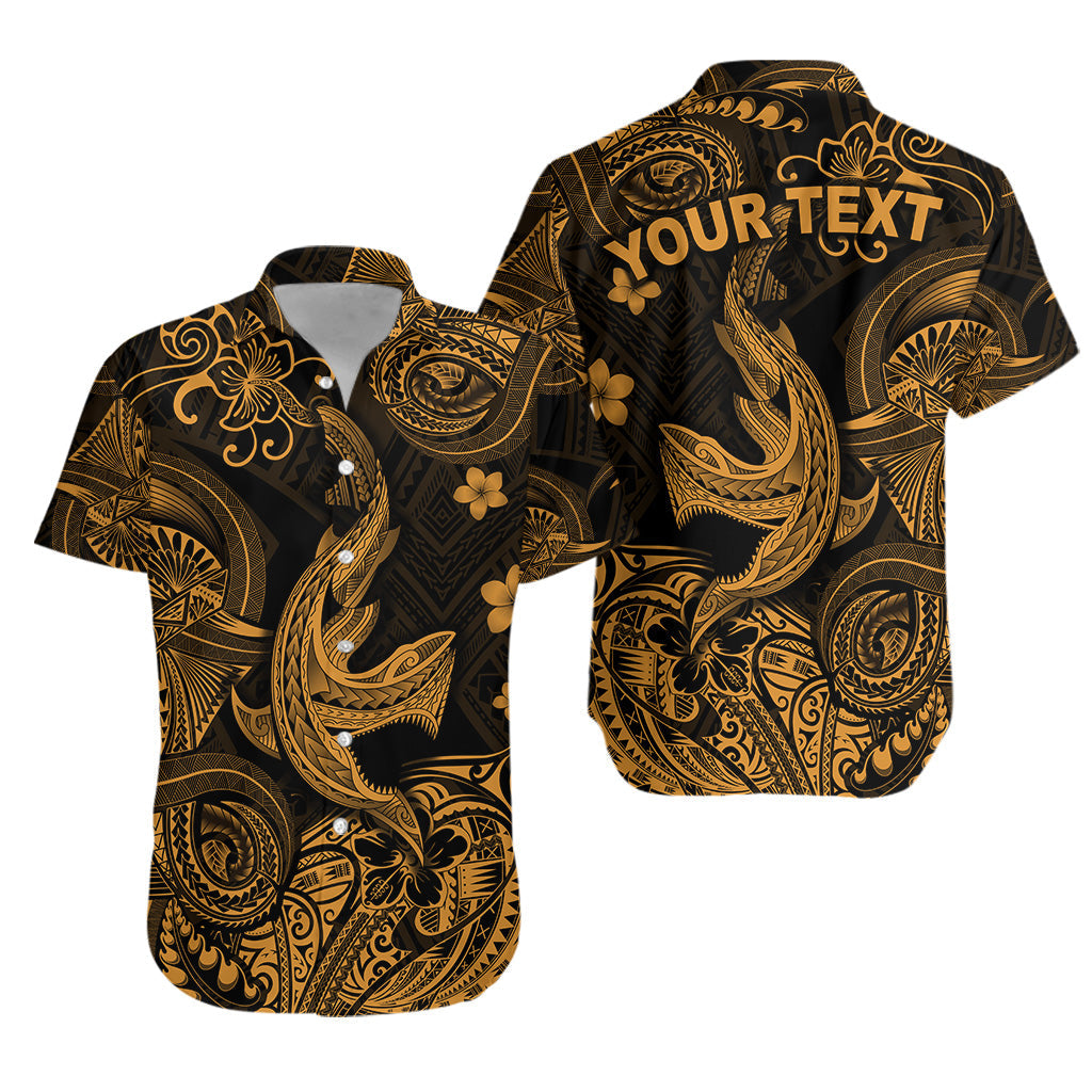 Custom Personalised Hawaii Angry Shark Polynesian Hawaiian Shirt Unique Style - Gold