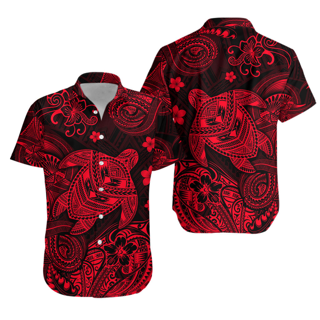 Hawaii Turtle Polynesian Hawaiian Shirt Plumeria Flower Unique Style - Red