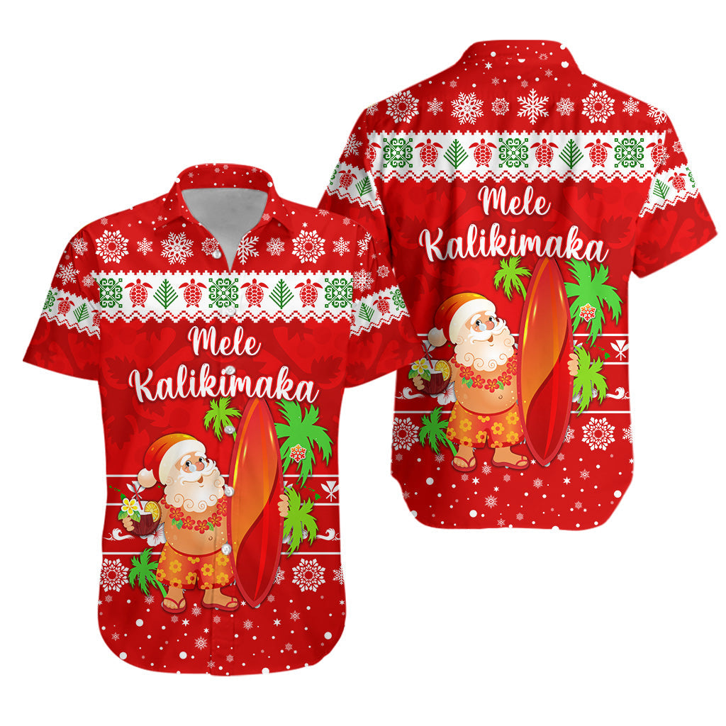 Hawaii Christmas Hawaiian Shirt Santa Claus Surfing Simple Style - Red