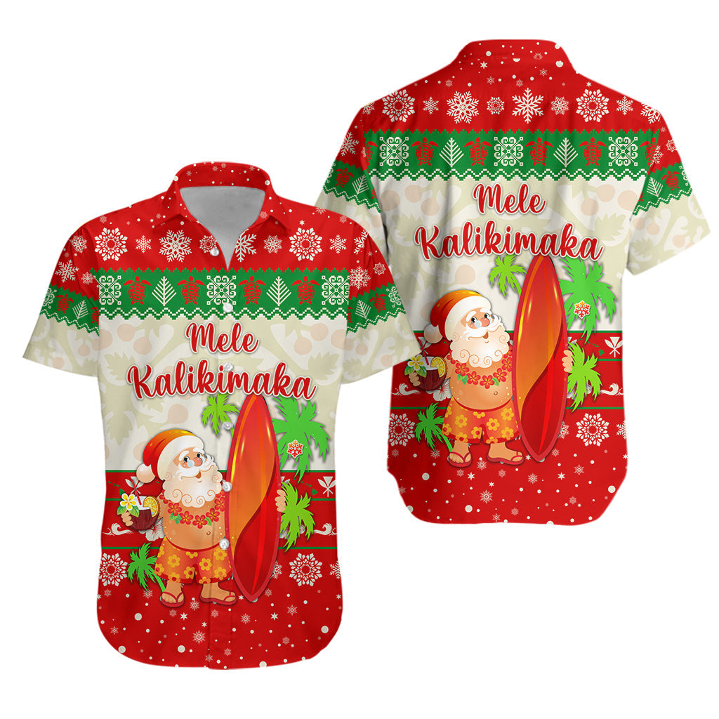 Hawaii Christmas Hawaiian Shirt Santa Claus Surfing Simple Style - Beige Red