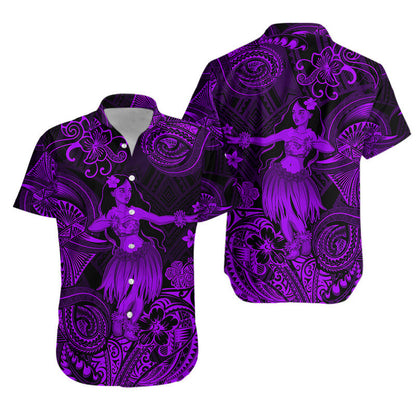 Hawaii Hula Girl Polynesian Combo Dress and Hawaiian Shirt Matching Couples Outfit Unique Style Purple