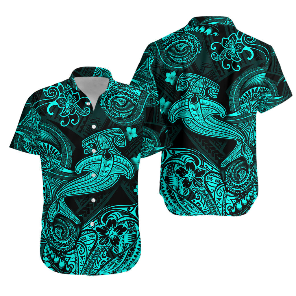 Hawaii Hammer Shark Polynesian Hawaiian Shirt Unique Style - Turquoise