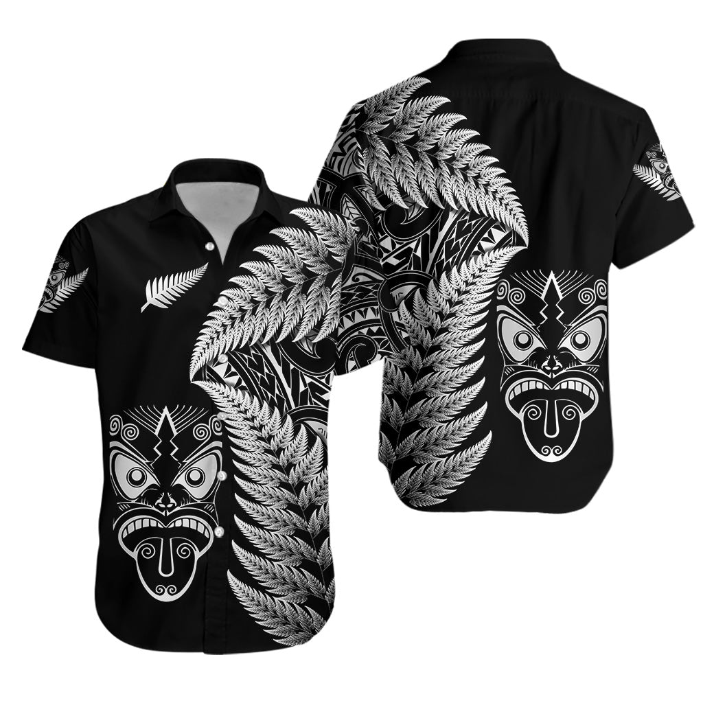 New Zealand Haka Rugby Maori Hawaiian Shirt Silver Fern Vibes - Black