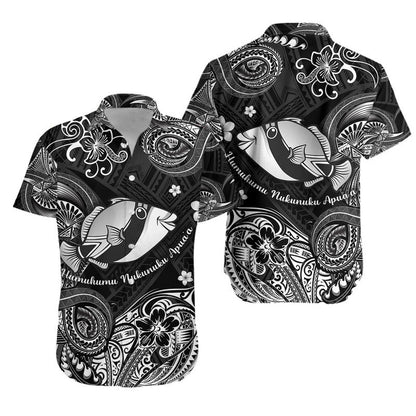 Hawaii State Fish: Humuhumu Nukunuku Apuaa Polynesian Combo Dress and Hawaiian Shirt Matching Couples Outfit Unique Style Black
